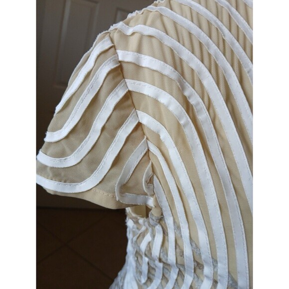 Obstinee By Ika Womens Blouse Tunic Tan Beige Textured Cap Sleeve‎ Size 4 Career - Picture 5 of 14